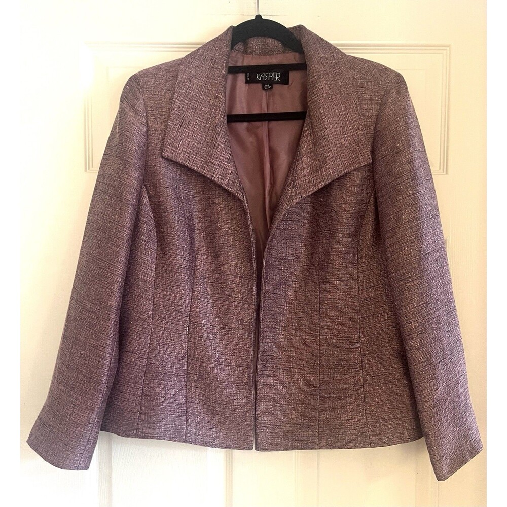 KASPER 2pc Suit Set Blazer Tank Top 24P Pink Mauve Metallic Boss babe Luxury